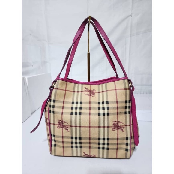 Authentic Burberry Haymarket Check Canterbury Tote Bag Beige/Pink - Picture 4 of 16
